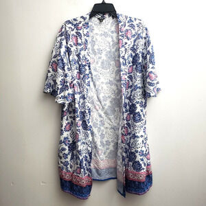 Buffalo David Bitton Jasmine Icy Floral Burst Kimono Size Large Blue White Pink